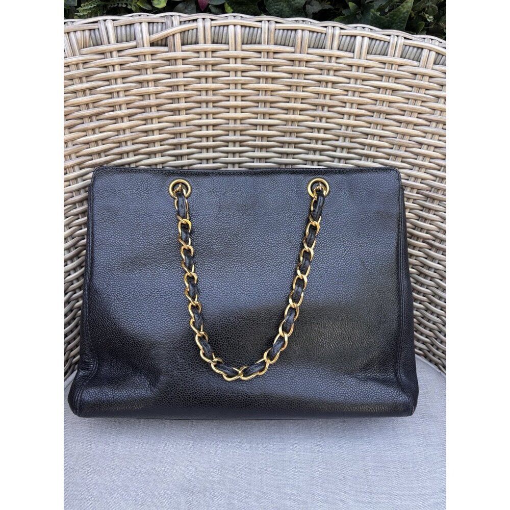 Authentic Chanel black caviar leather embroidered mini tote - Picture 6 of 16